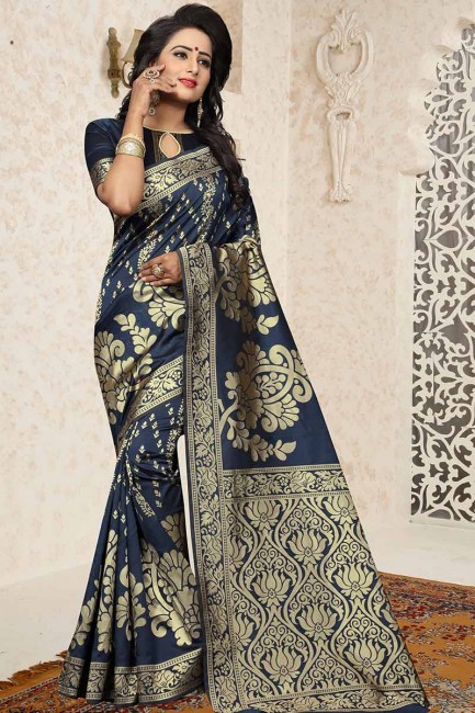 Navy Blue color Banarasi Art Silk saree