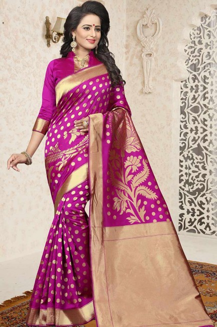 Luring Fuschia Pink color Banarasi Art Silk saree