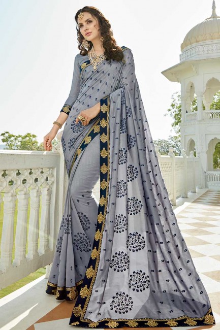 Enticing Grey color Soft Silk saree