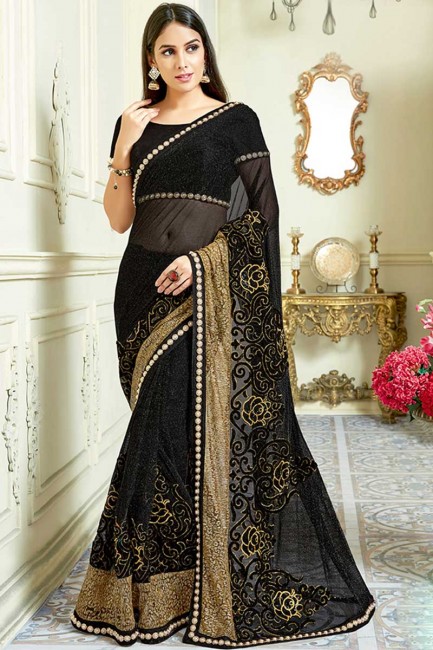 Black color Lycra Net saree