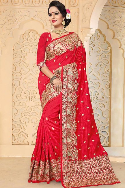 Opulent Red color Art Silk saree