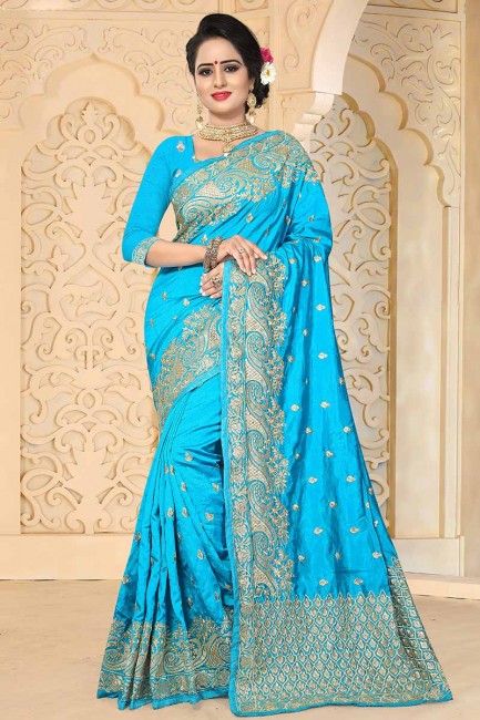 Beautiful Turquoise Blue Art Silk saree