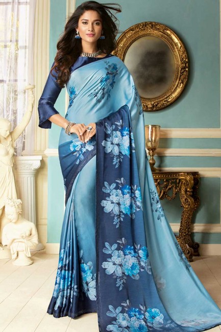 Latest Blue Fancy Fabric saree