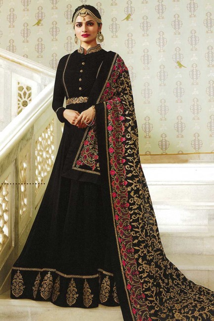 Black color Art Silk Anarkali Suit
