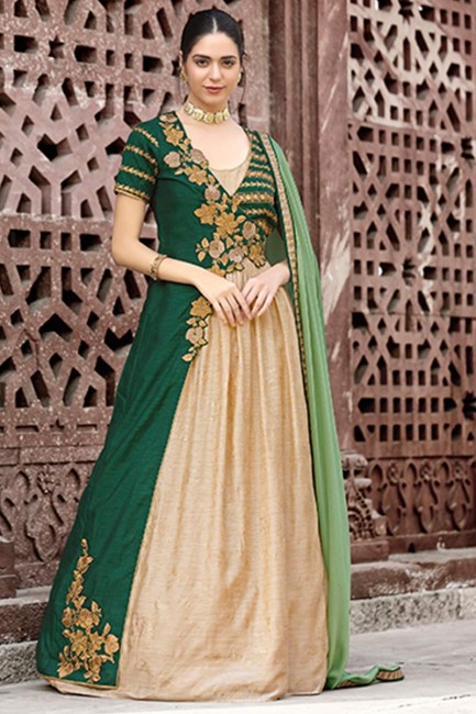 Beige & Green color Art Silk Anarkali Suit