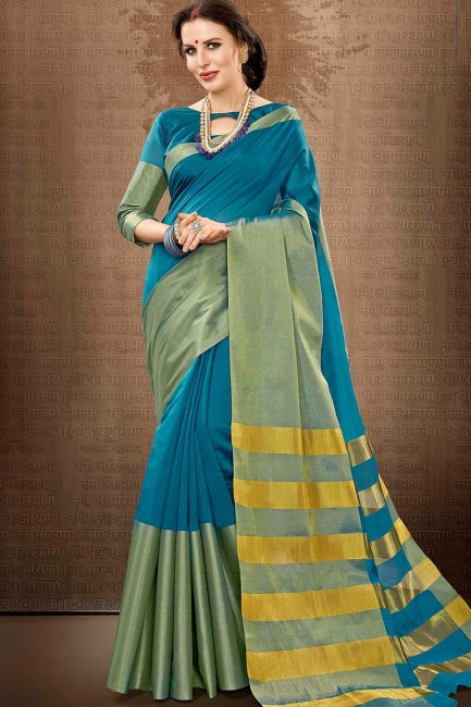 Blue Cotton Silk saree