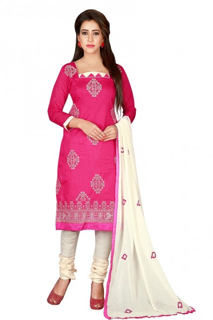 Latest Pink color Chanderi Cotton Churidar Suit
