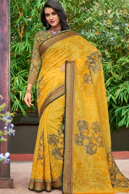 Yellow Cotton Silk saree