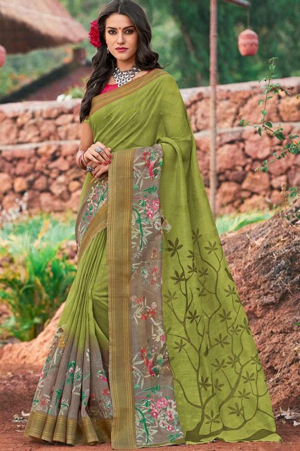 Green Cotton Silk saree