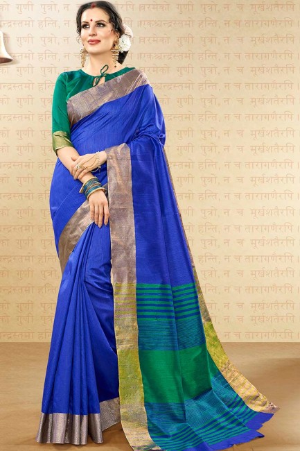 Splendid Royal Blue Handloom Cotton Silk saree