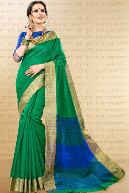 Latest Green Handloom Cotton Silk saree