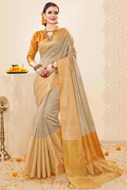 Ravishing Latest Pale Grey Cotton Handloom Silk saree