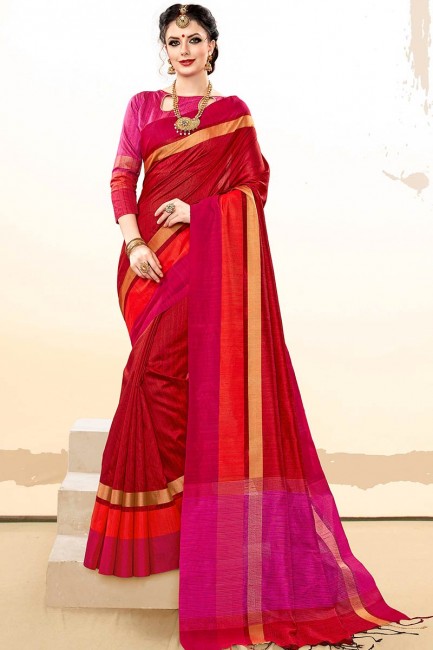 Red Khadi Cotton Silk saree