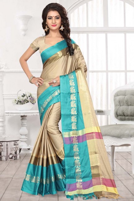 Elegant Cream Satin Silk saree