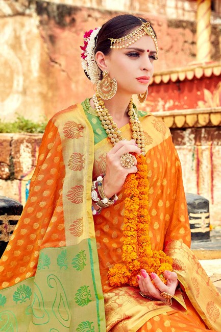 Musturd Yellow Banarasi Art Silk saree