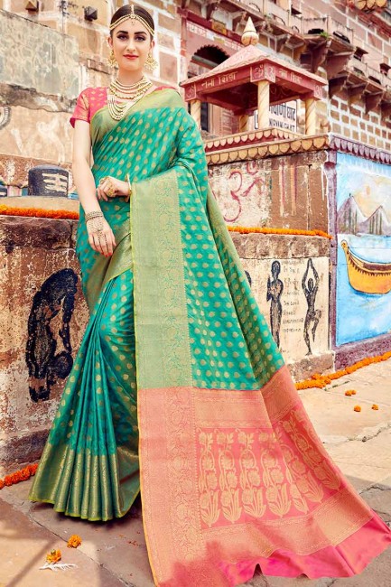 Appealing Sea Green Banarasi Art Silk saree