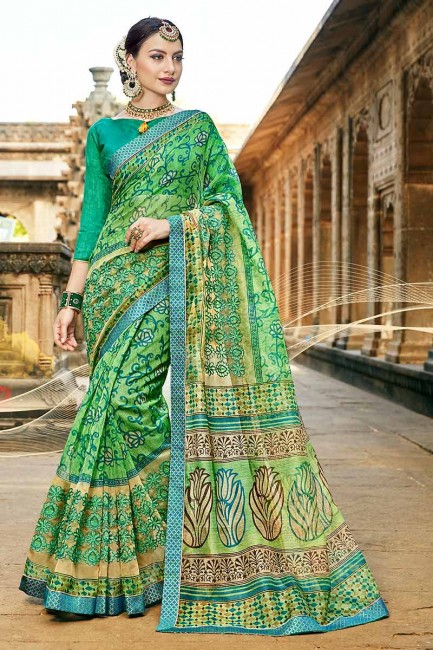 Enticing Green Super Net Cotton saree