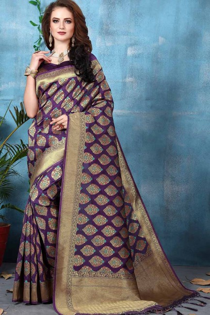 Purple Banarasi Art Silk saree