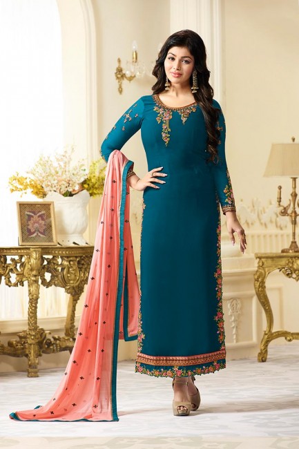 Traditional Blue Georgette Churidar Suit