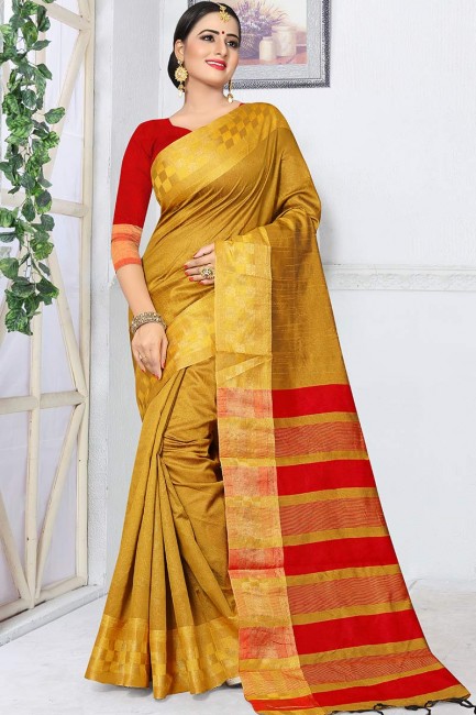Stunning Musturd Yellow Kanjivaram Art Silk saree