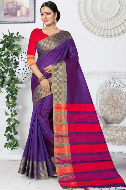 Indian Ethnic Purple Kanjivaram Art Silk saree