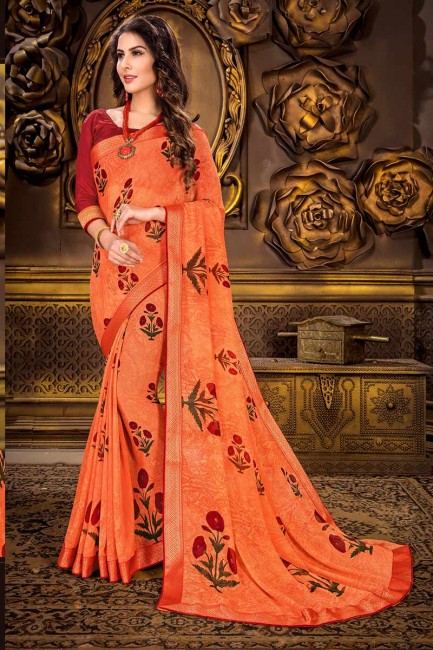 Stunning Orange Georgette saree