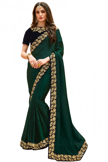 Splendid Pine Green Satin Silk saree