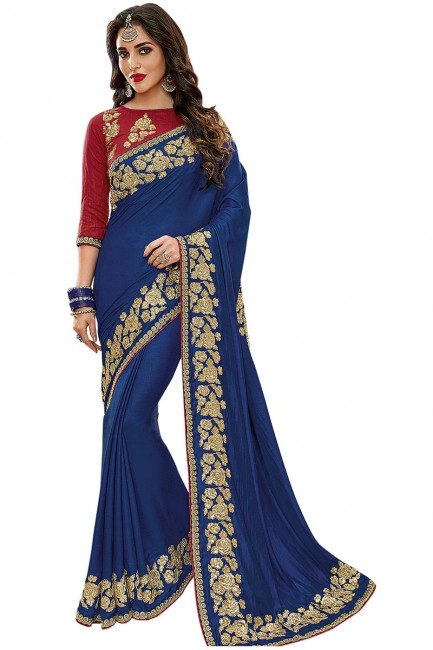 Dazzling Blue Satin Silk saree
