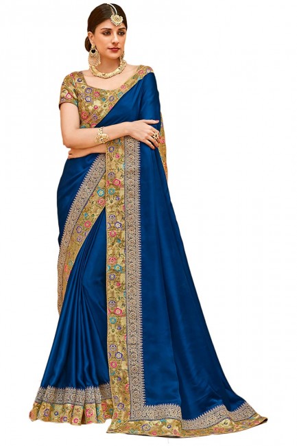 Appealing Royal Blue Satin Silk saree