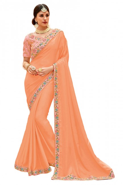 Gorgeous Peach Satin Silk saree