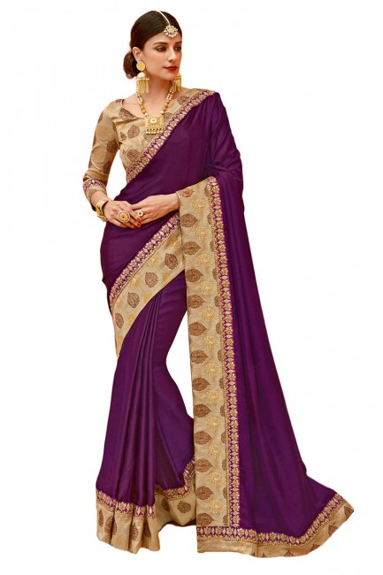 Ethinc Purple Satin Silk saree