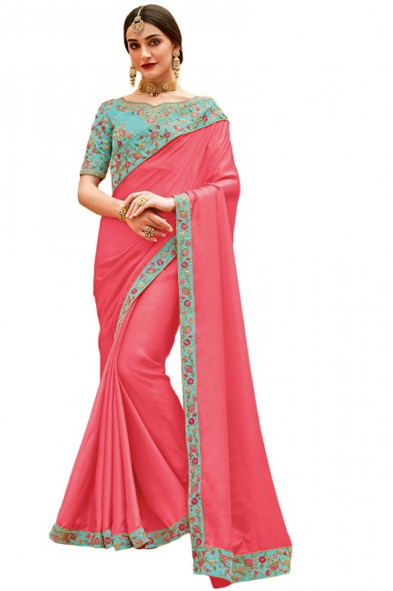 Impressive Pink Satin Silk saree