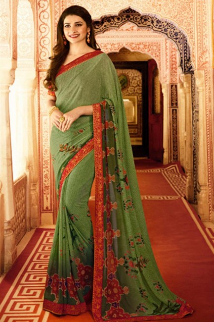 Luring Green Georgette saree