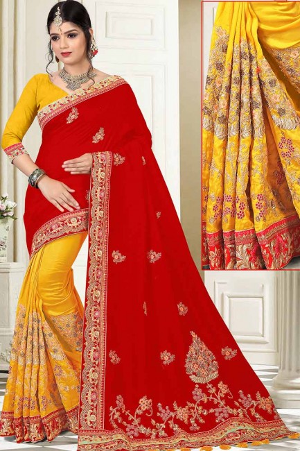 Red & Yellow Silk saree