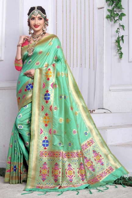 Gorgeous Sea Green Banarasi Art Silk saree