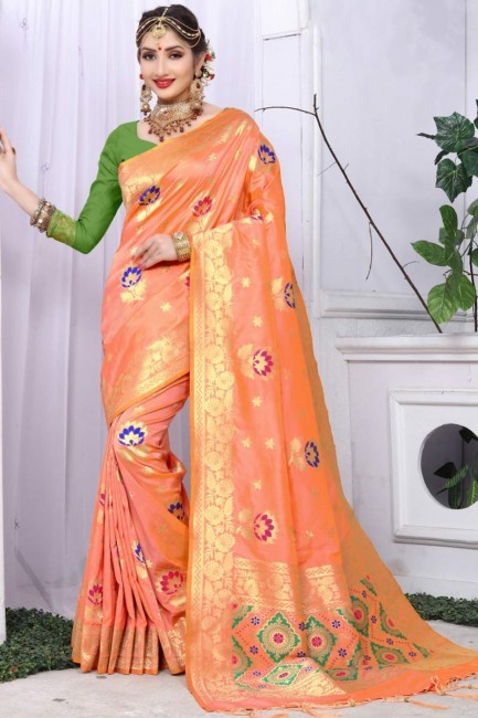 Traditional Peach Banarasi Art Silk saree