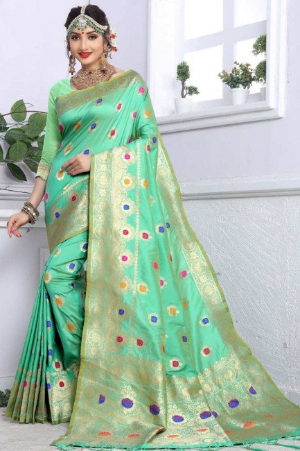 Sea Green Banarasi Art Silk saree