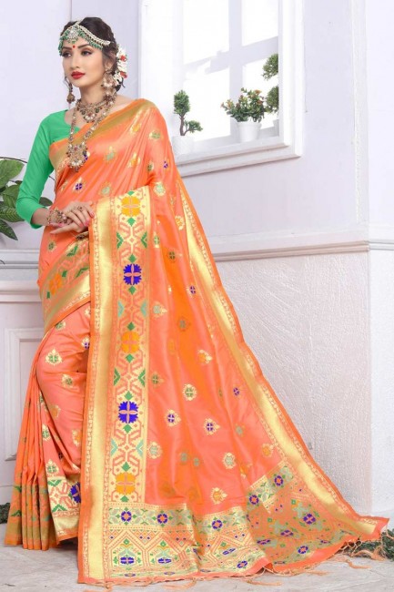 Orange Banarasi Art Silk saree