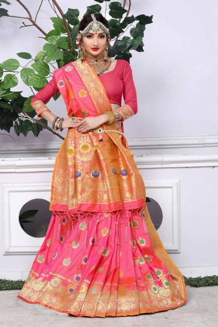 Dark Pink Banarasi Art Silk saree