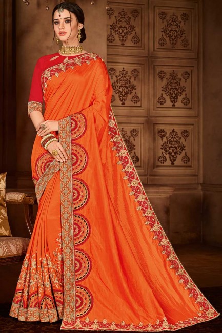 Splendid Latest Orange Art Silk saree