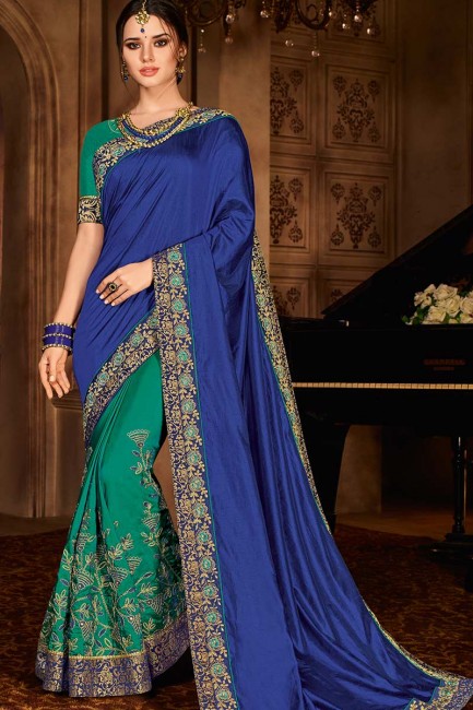 Blue & Teal Green Art Silk saree