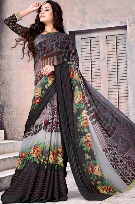 Glorious Black Satin Silk saree