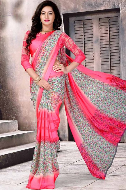 Pink & Multi Satin Silk saree