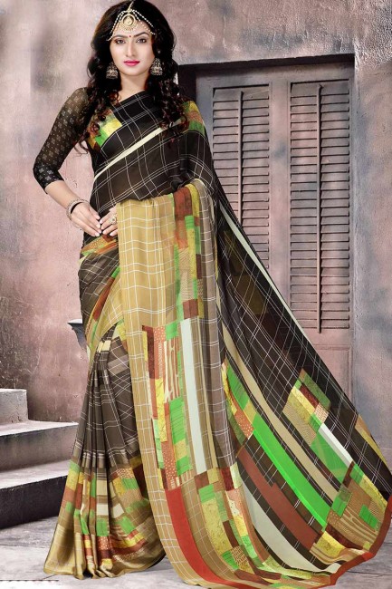 Stylish Black & Multi Satin Silk saree