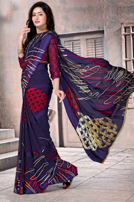 Traditional Violet Satin Silk saree