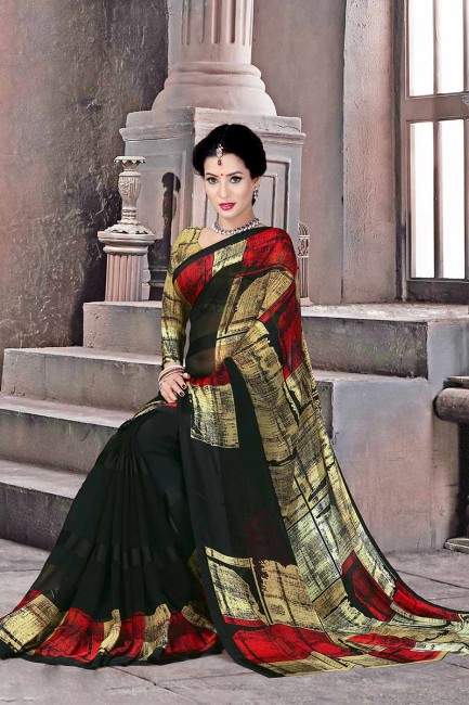 Latest Black Satin Silk saree with Blouse