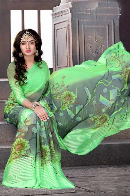Green & Grey Satin Silk saree