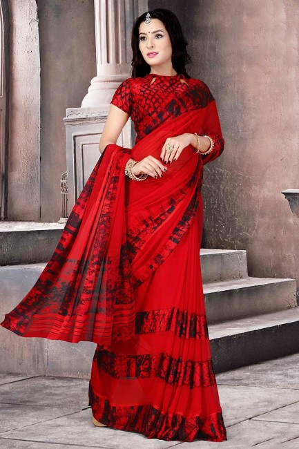 Gorgeous Red Satin Silk saree