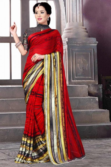 Elegant Red Satin Silk saree
