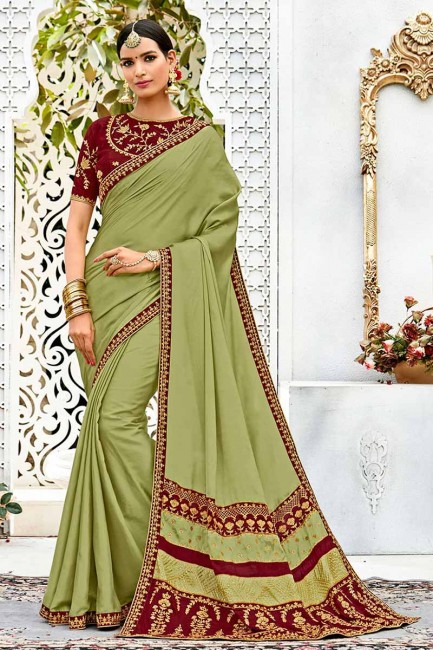 Fascinating Light Green Soft Silk saree